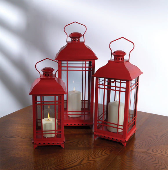 Traditional Red Metal Lantern (Set of 3)