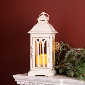 Ivory Metal Lantern with LED Candle (Set of 2)