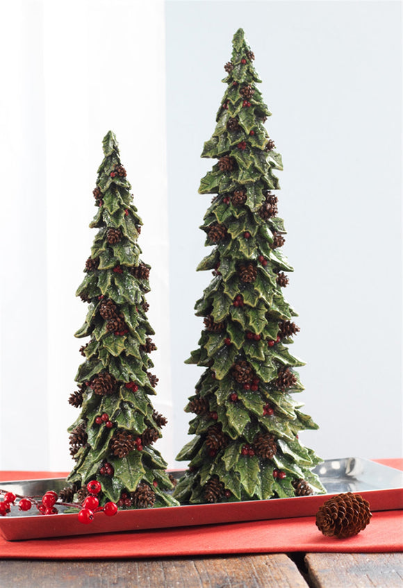 Holly Leaf Holiday Trees with Pinecone Accents (Set of 2)