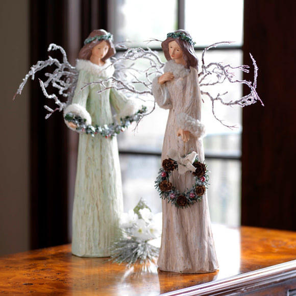 Holiday Angel Figurine with Branch Wings (Set of 2)
