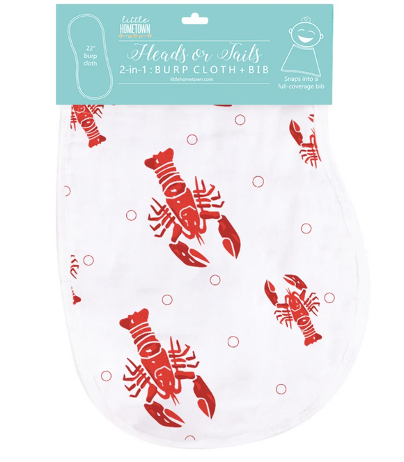 Little Hometown 2-in-1 Burp Cloth and Bib: Crawfish Heads or Tails